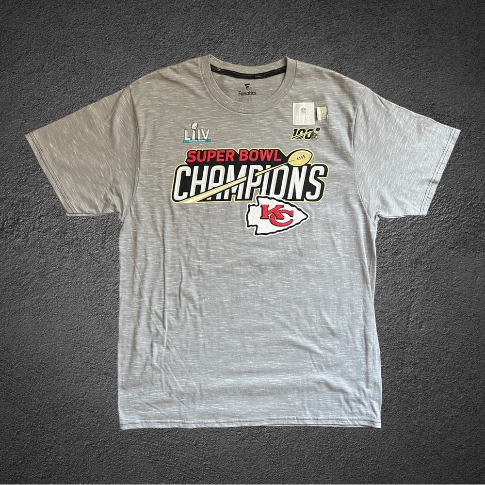 NWOT Fanatics Kansas City Chiefs Superbowl 54 Champions Gray Shirt Size Large. - Picture 2 of 7